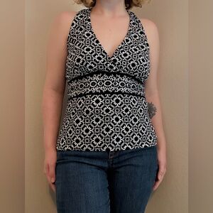 White House Black Market Fitted Black and White Halter Tank Top